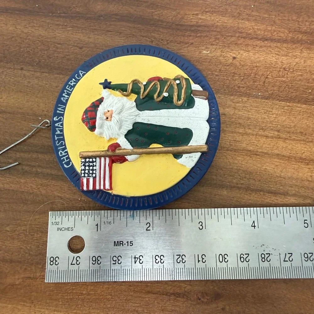 Christmas in America Santa‎ Claus Ceramic Ornament Patriotic American Flag Blue